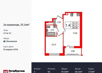 Продаю 1-ком. квартиру, 35.1 м2, Санкт-Петербург, метро Московская, Кубинская улица, 78к2