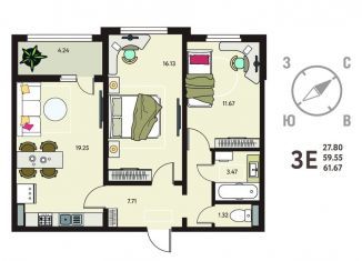 Продаю 2-ком. квартиру, 61.7 м2, Липецк