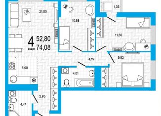 4-ком. квартира на продажу, 74.1 м2, Уфа, Дёмский район