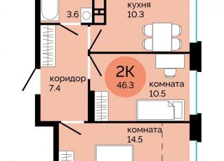 Продажа 2-комнатной квартиры, 46.3 м2, Пермь, улица Яблочкова, 5к4, Свердловский район