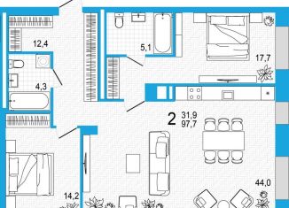 2-ком. квартира на продажу, 97.7 м2, Республика Башкортостан, улица Аксакова, 14