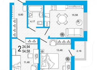 Продается 2-комнатная квартира, 54.6 м2, Республика Башкортостан, улица Воинов-Интернационалистов, 1