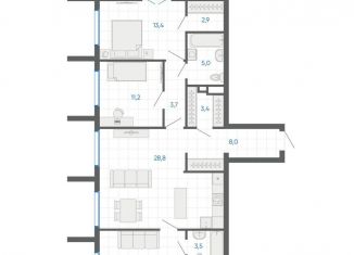 3-комнатная квартира на продажу, 98.3 м2, Екатеринбург, метро Чкаловская, улица Академика Парина, 12/6