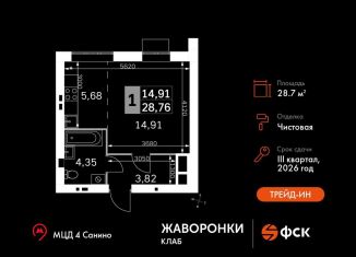 Продажа 1-ком. квартиры, 28.8 м2, деревня Митькино