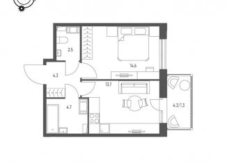 Продажа 1-комнатной квартиры, 41.1 м2, Омск, микрорайон Зелёная Река, 13, Кировский округ