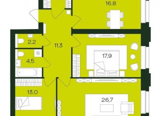 Продажа 3-комнатной квартиры, 95.7 м2, Чебоксары, жилой комплекс Ялав, поз5.12, Калининский район