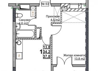 Продается однокомнатная квартира, 37 м2, Нижегородская область