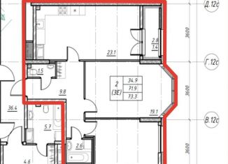 2-ком. квартира на продажу, 73.5 м2, Санкт-Петербург, муниципальный округ Невский, Октябрьская набережная, 40