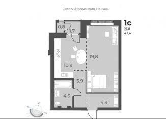 Продается квартира студия, 43.4 м2, Новосибирск, Заельцовский район, улица Аэропорт, 49