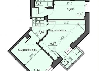 Продаю двухкомнатную квартиру, 52.8 м2, Красноярск, Северное шоссе, 50А, Центральный район