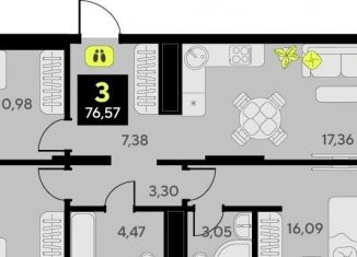 3-комнатная квартира на продажу, 76.6 м2, Тюмень