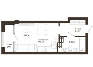 Продажа квартиры студии, 30 м2, Екатеринбург, Чкаловский район, 2-я Новосибирская улица, 10