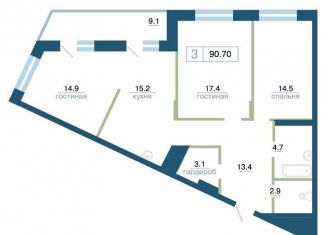 Продажа трехкомнатной квартиры, 90.7 м2, Красноярский край, улица Профсоюзов, 1