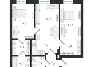 Продам двухкомнатную квартиру, 72.3 м2, Новосибирск, Плановая улица, 60А