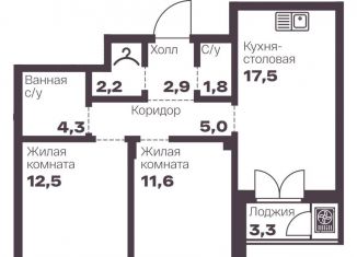 Продам 2-комнатную квартиру, 57.8 м2, Челябинск, Тракторозаводский район, проспект Ленина, 19В