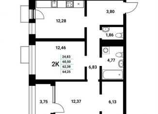 Продажа 2-комнатной квартиры, 62.4 м2, Воронеж, набережная Чуева, 7, Железнодорожный район