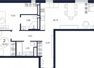 Продается двухкомнатная квартира, 79 м2, Тюменская область