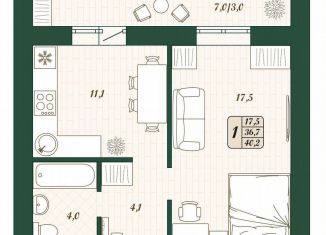 Продается однокомнатная квартира, 36.7 м2, поселок городского типа Стройкерамика, улица Олега Пешкова