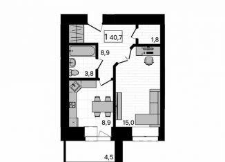 Однокомнатная квартира на продажу, 40.7 м2, село Чигири, Европейская улица, 13