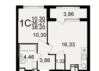 Продам 1-ком. квартиру, 38.2 м2, Тула