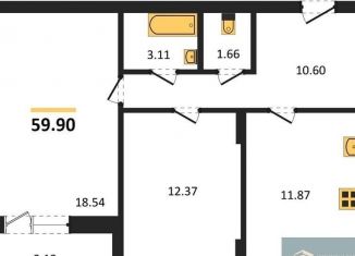 Двухкомнатная квартира на продажу, 59.9 м2, Воронеж, Елецкая улица, 5А