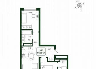 2-ком. квартира на продажу, 56.8 м2, деревня Дударева, улица Сергея Джанбровского, 25