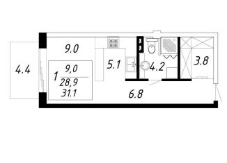 Продажа 1-комнатной квартиры, 31.1 м2, Ессентуки
