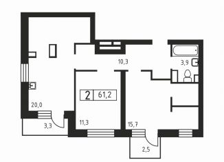 Продаю 2-ком. квартиру, 61.2 м2, деревня Скотное, Вересковая улица, 3к1