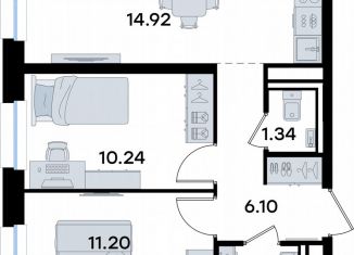 2-комнатная квартира на продажу, 46.5 м2, Татарстан