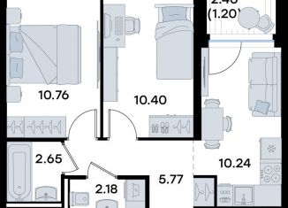2-ком. квартира на продажу, 43.2 м2, Татарстан