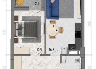 Однокомнатная квартира на продажу, 41.2 м2, Воронеж, улица Фёдора Тютчева, 93/4, ЖК Микрорайон Боровое