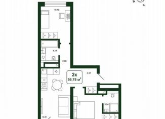 Продажа 2-комнатной квартиры, 56.8 м2, деревня Дударева, улица Сергея Джанбровского, 25