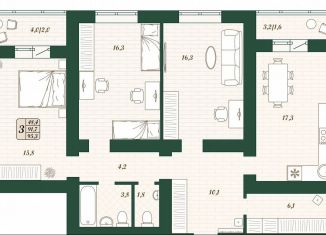 Продажа трехкомнатной квартиры, 91.7 м2, поселок городского типа Стройкерамика, улица Олега Пешкова