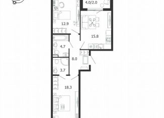 Продаю 2-ком. квартиру, 65.4 м2, посёлок Шушары, Соколиная улица, 5