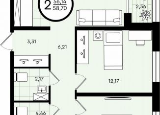 2-комнатная квартира на продажу, 58.7 м2, Тюмень, ​улица Александра Звягина, 5
