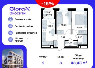 Продается 2-комнатная квартира, 43.4 м2, Татарстан
