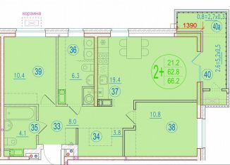 Продается двухкомнатная квартира, 66.2 м2, Астрахань, улица Мусы Джалиля, 54, ЖК Центральный