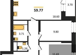 Продаю 2-ком. квартиру, 59.8 м2, Воронеж, улица Кривошеина, 13/14