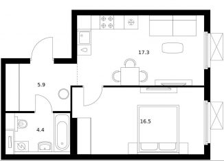 Однокомнатная квартира на продажу, 44.1 м2, Псков, Юбилейная улица, 16