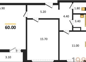2-комнатная квартира на продажу, 60 м2, Воронеж, Ленинградская улица, 17