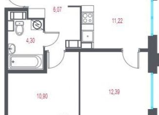 2-комнатная квартира на продажу, 45.9 м2, Пушкин