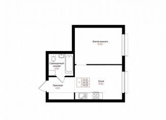 Продам 1-ком. квартиру, 34.3 м2, Казань