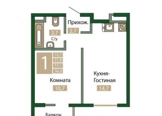 Продается однокомнатная квартира, 33.1 м2, Крым