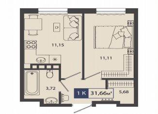 Продам 1-ком. квартиру, 31.7 м2, Тюмень, улица Василия Севергина, 7
