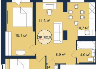 Продажа 3-ком. квартиры, 62.9 м2, Тюмень, Таёжная улица, 2