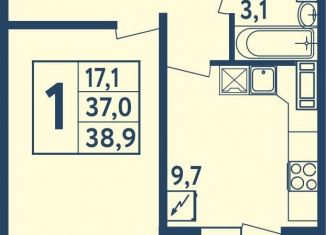 1-комнатная квартира на продажу, 38.9 м2, Уфа, ЖК Новая Дёма, улица Мечтателей, 17
