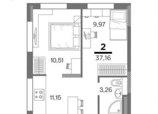Двухкомнатная квартира на продажу, 37.2 м2, Рязань