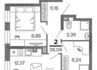 Продам двухкомнатную квартиру, 38.1 м2, Рязань
