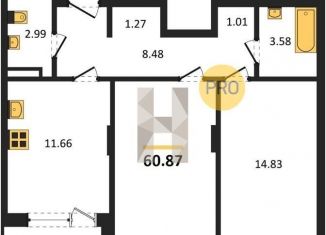 Двухкомнатная квартира на продажу, 60.9 м2, Воронеж, Электросигнальная улица, 9Ак1