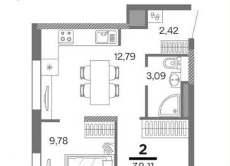2-ком. квартира на продажу, 38.1 м2, Рязань